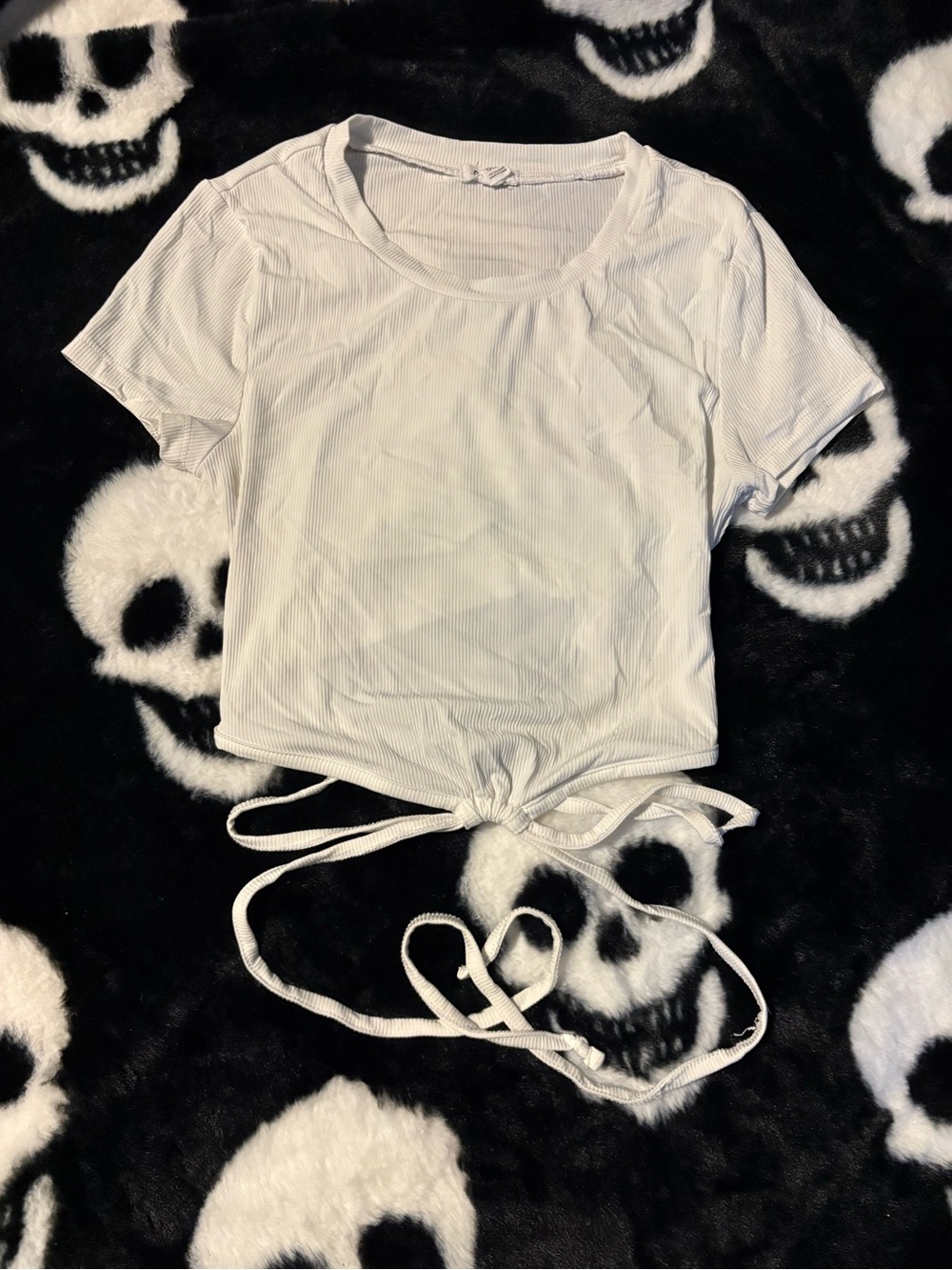 Garage White Tie-Front Ribbed Crop Top